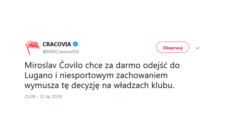 Cracovia SKRAŻY SIĘ na swojego piłkarza na Twitterze xD